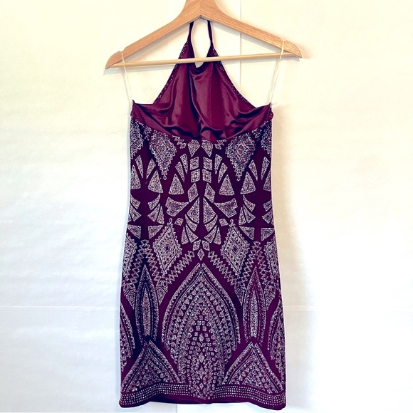 HOST PICK - Classy Halter-neck Dress in Plum and Silver Sparkling Pattern - Picture 3 of 5